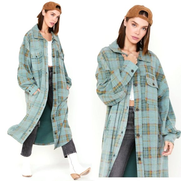 Free People Long Ruby Shaket Shirt Jacket Plaid Button Up XL 1X - Picture 2 of 7